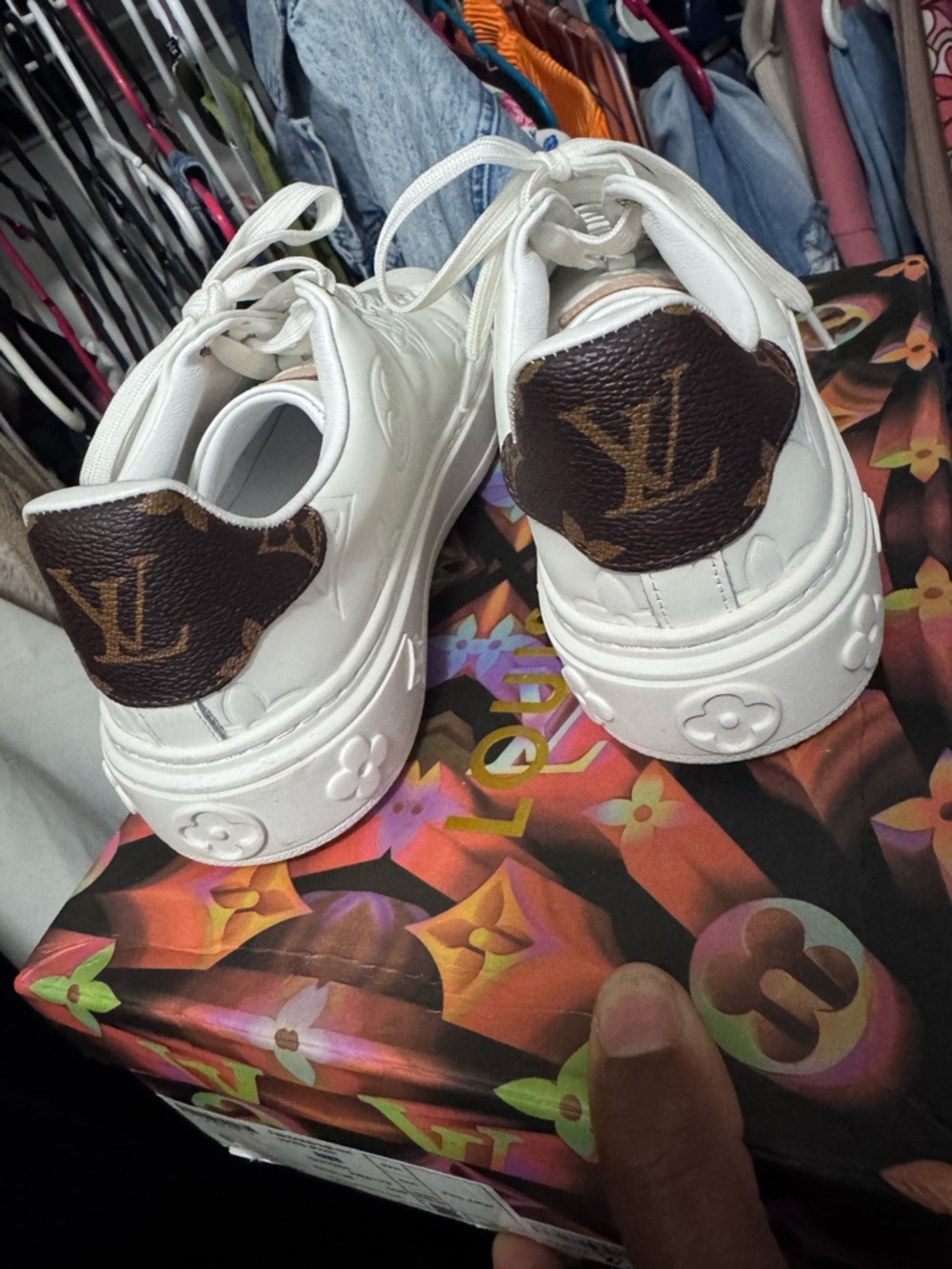 Louis Vuitton White Embossed Monogram Platform Sneakers - Picture 2 of 4